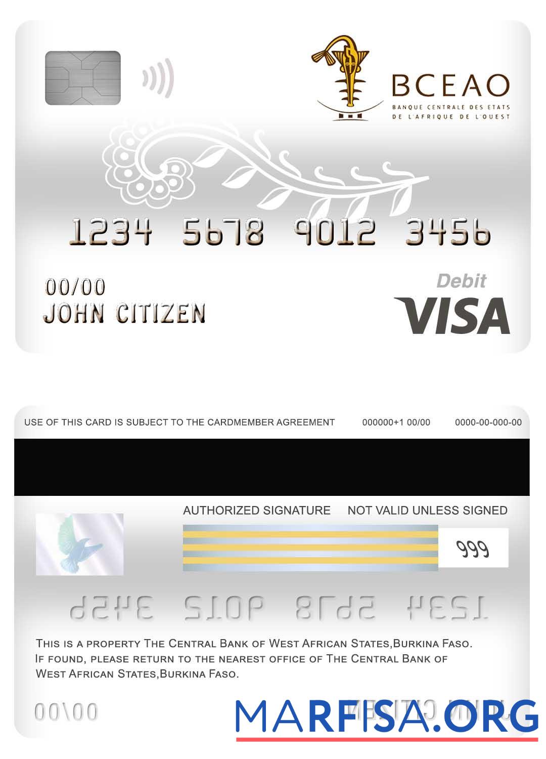 Downloadable Burkina Faso The Central Bank of West African States bank visa debit card real example